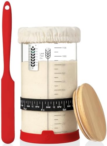 Sourdough Starter Jar Kit, 40oz Large Wide Mouth Sour Dough Jar Glass by Bakingislovemadeedible