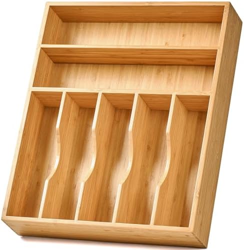 Umilife Bamboo Kitchen Drawer Organizer, 13 Inch Silverware Utensil Tray Holder by Umilife