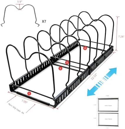 Metal Pot and Pan Organizer, 2-Section Heavy-Duty Expandable Rack, 7 Adjustable - Image 2