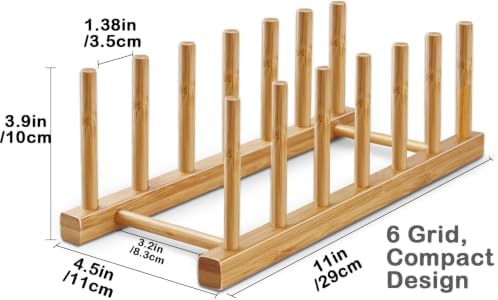 Bamboo Dish Rack, 6-Slot Vertical Wooden Plate Holder & Drainer - Image 2