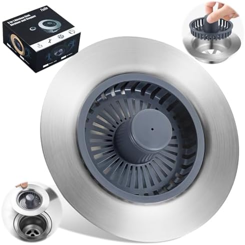 Upgraded 3-in-1 Kitchen Sink Drain Strainer, Stainless Steel Pop Up Kitchen by Unknown