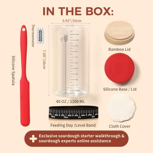 Sourdough Starter Jar Kit, 40oz Large Wide Mouth Sour Dough Jar Glass - Image 2