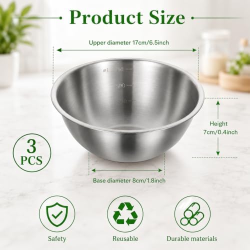 salbsever 3 Pcs Stainless Mixing Bowls, Metal Cooking Bowl - Image 2