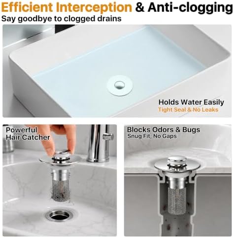 Bathroom Sink Drain Strainer Hair Catcher, Pop Up Universal Sink Drain Stopper - Image 3