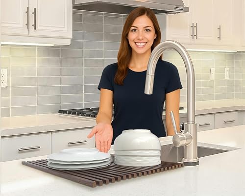 Roll Up Wooden Drying Rack Over The Sink Kitchen, Cover Sink Dry Dishes Bowl - Image 6