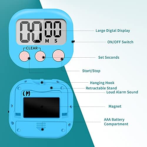 6 Pack Small Digital Kitchen Timer Magnetic Back and ON/Off Switch, Minute - Image 3