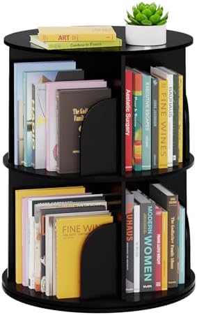 SpaceAid 2 Tier Rotating Bookshelf Tower, Spinning Bookcase Lazy Susan by SpaceAid