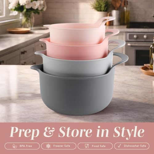 COOK WITH COLOR Nesting Plastic Mixing Bowl Set with Pour Spouts and Handles - Image 3