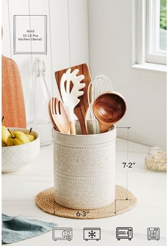 Kitchen Utensil Holder, 7 Inches Large Ceramic Utensil Holder - Image 4