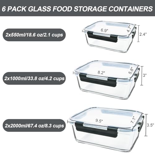M MCIRCO 6 Pack Extra Large Glass Food Storage Containers - Image 2