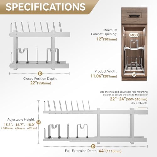 2-Tier Pots and Pans Organizer Under Cabinet Kitchen 12" W *22" D - Image 2