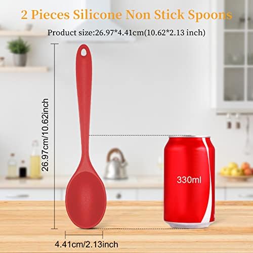 2 Pcs Silicone Nonstick Mixing Spoon, 10.6Inch Silicone Spoons - Image 2