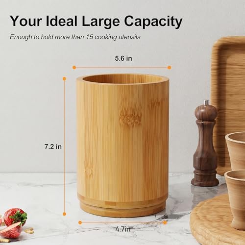 ZUJJAFY Bamboo Utensil Holder, 360° Rotating Kitchen Utensil Holder - Image 2