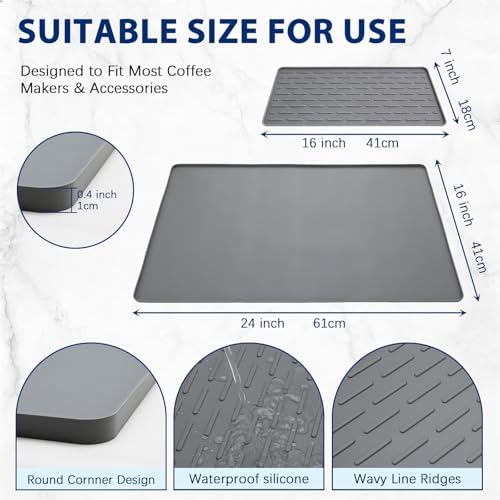 Silicone Coffee Mat 24" x 16", Heat Resistant Non Slip Leak Proof - Image 3