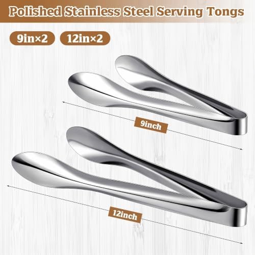 4 Pack Silver Polished Serving Tongs 9 Inch, 12 Inch - Image 3