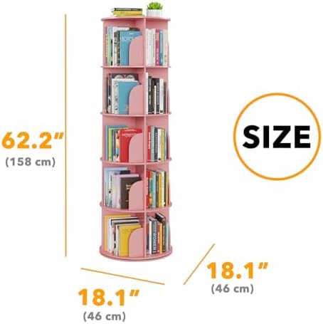 SpaceAid 5 Tier Rotating Bookshelf Tower, Spinning Bookcase Lazy Susan - Image 2