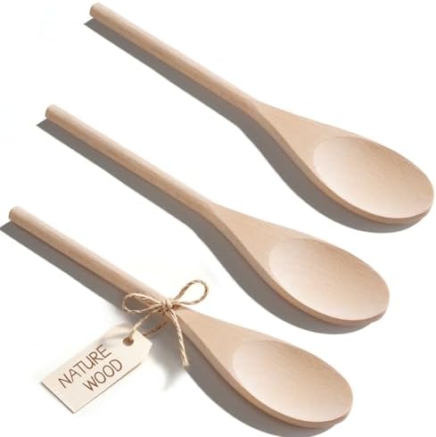 Cooking Wooden Spoons, MORGLES 3 Pcs 10'' Serving Spoons by Morgles