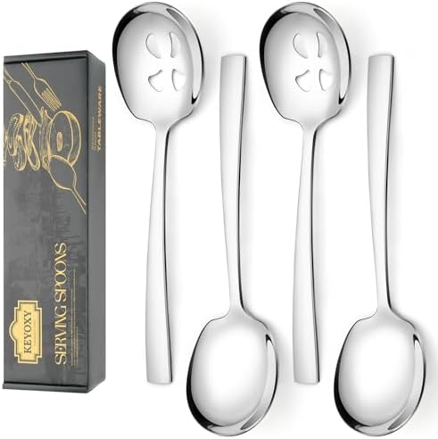 4 Piece Serving Spoons Set, 9.2-Inch Includes 2 Large, 2 Slotted by KEYOXY