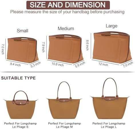 Felt Purse Organizer Insert for Longchamp Le Pliage S Bag Handbag Leather edge - Image 2