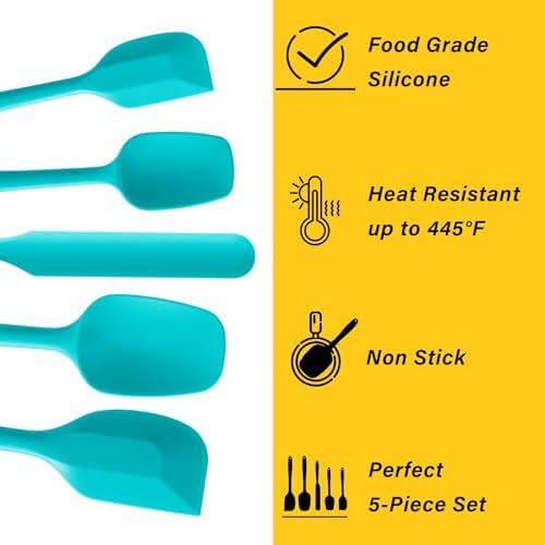 Silicone Spatula Set, 5 Piece Food Grade Rubber Spatulas, Mint Green - Image 3