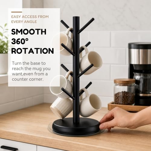 Rotating Bamboo Mug Tree | 8-Hook Holder - Image 3