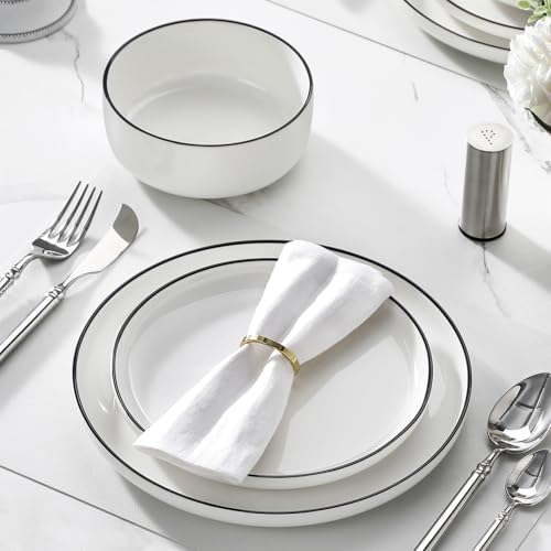 MALACASA Plates and Bowls Sets, 24 Pieces Modern Porcelain Dinnerware Set - Image 5
