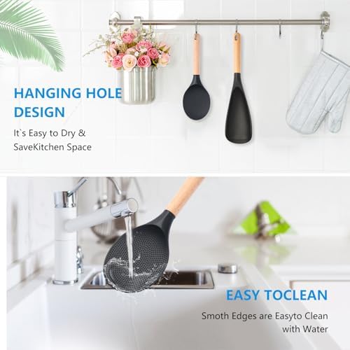 2 Pcs Wooden Handle Silicone Cooking Spoon Set - Image 7
