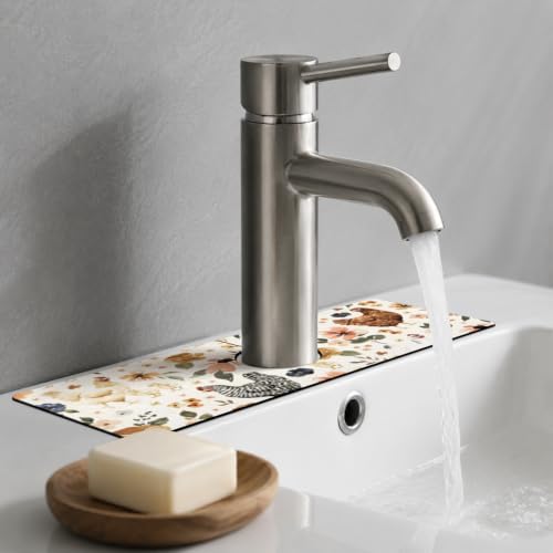 Boho Kitchen Sink Splash Guard Faucet Mat, Watercolor Chicken Hens Floral - Image 2