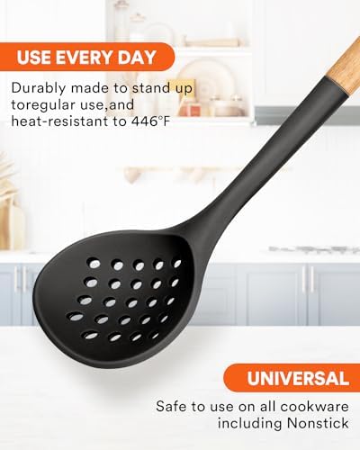 Badiano Silicone Kitchen Ladle Strainer, Large Slotted Spoon - Image 4
