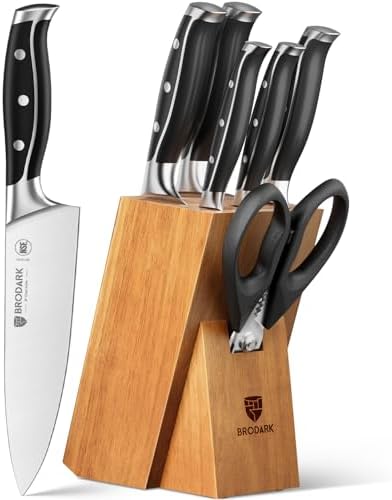 BRODARK 7Pcs Ultra Sharp Kitchen Knife Set, Acacia Wood Block by BRODARK