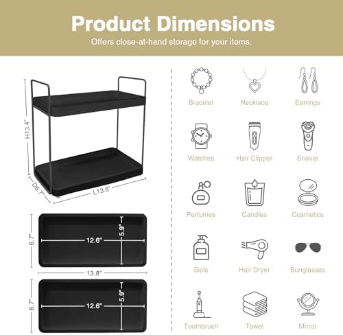 Forbena Black Bathroom Counter Organizer, Tiered Bathroom Organizer Countertop - Image 2