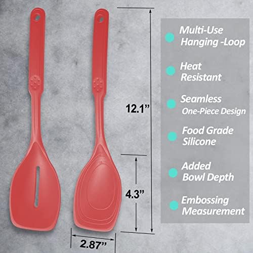 Vovoly Large Silicone Cooking Spoon Set, Deep bowl & Measurement Mark - Image 2