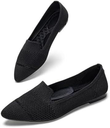 HONHOLD Women's Pointed Toe Flats Breathable Knit Ballet Flats by Honhold