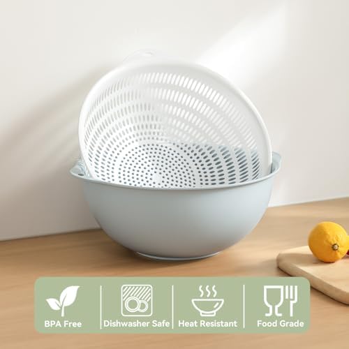 Colander Bowl Set of 2, Nesting Large Capacity Plastic Food Strainer - Image 4