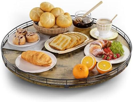 Lazy Susan Turntable Organizer for Table Top, 21’’ Round Wooden Lazy Susan for by HGF