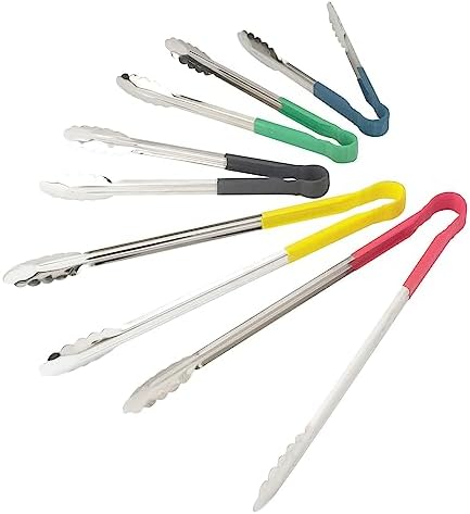 Winco 12" Green Stainless Steel Serving Tongs - Image 2