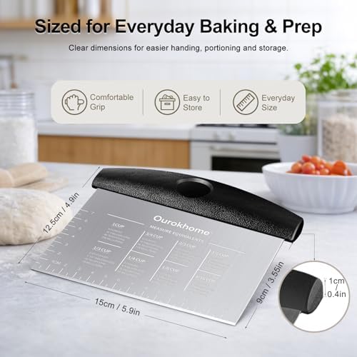 Ourokhome 2 Pack Bench Scraper Dough Cutter, Stainless Steel Dough Scraper - Image 2