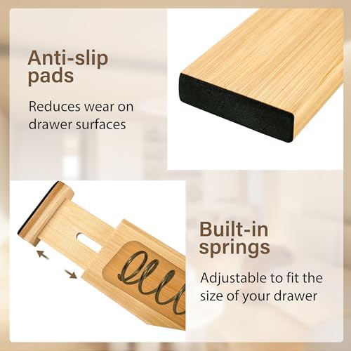 Adjustable Bamboo Drawer Dividers of 8, Expandable Organizers - Image 3