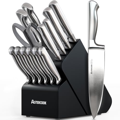 Astercook Knife Set 15 Piece German Steel Kitchen Knife Block Set by Astercook