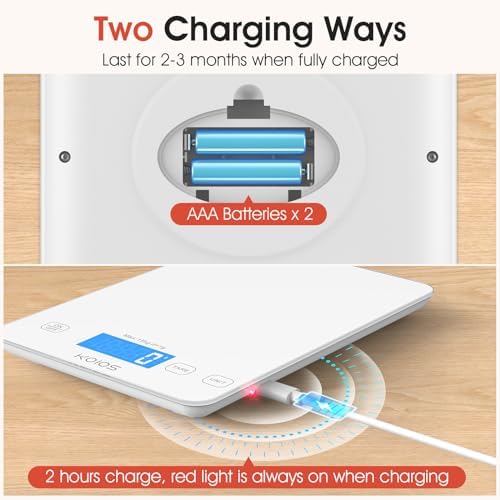 KOIOS USB Rechargeable Food Scale, 33lb/15Kg Kitchen Scale Digital Weight Grams - Image 4