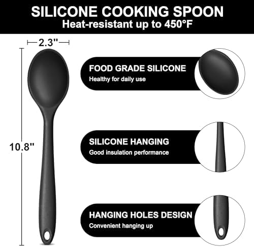 E-far Silicone Cooking Spoon Set of 2, Heat Resistant Mixing Spoon Utensils - Image 2