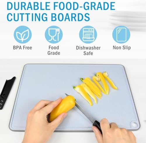 Wheat Fiber Cutting Boards for Kitchen, Plastic Cutting Board Set of 3 - Image 4