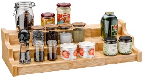 Simple Trending Spice Rack Kitchen Cabinet Organizer, 3 Tier Bamboo Expandable by SimpleTrending
