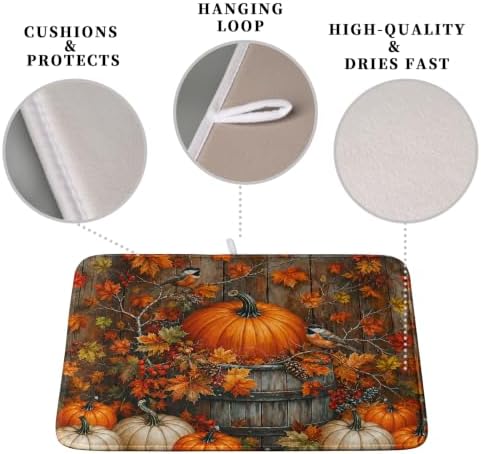 Fall Dish Drying Mat for Kitchen Counter 18x24 Autumn Pumpkin Maple Leaves - Image 3