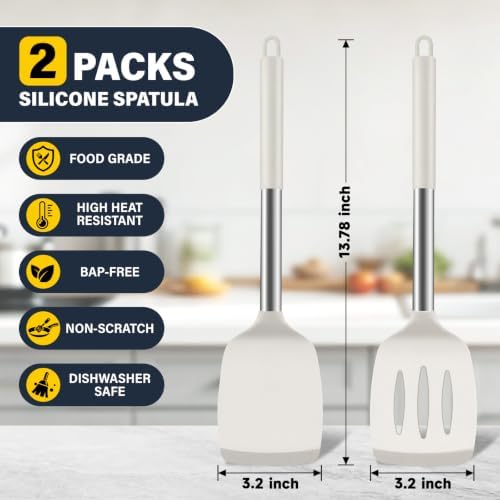2 Pack Silicone Spatula Set, Solid & Slotted Turner - Image 2