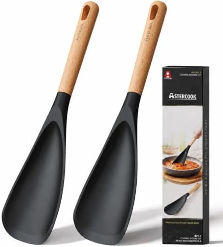 Astercook Cooking Spoon, 2 Pack, Nonstick Safe Silicone Spatula by Astercook