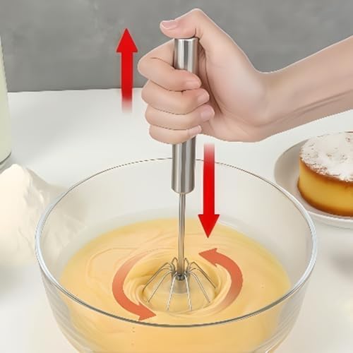 Stainless Steel Egg Whisk, Digead Hand Push Rotary Whisk Blender, whisks - Image 2