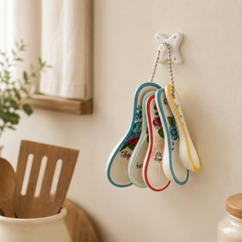 WAYUTO Ceramic Measuring Spoons Set, 5 Piece Flower Measuring Spoons, Cute - Image 4
