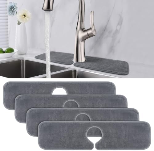 PoYang 4 Pack Faucet Mat for Kitchen Sink Splash Guard, Short 17.7x4.7 Inch by PoYang
