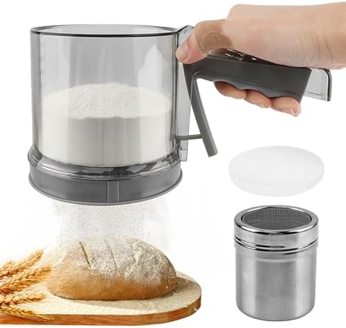Flour Sifter for Baking with Seasoning Jar, 3 Cup, Hand Press Baking Sieve by Unknown